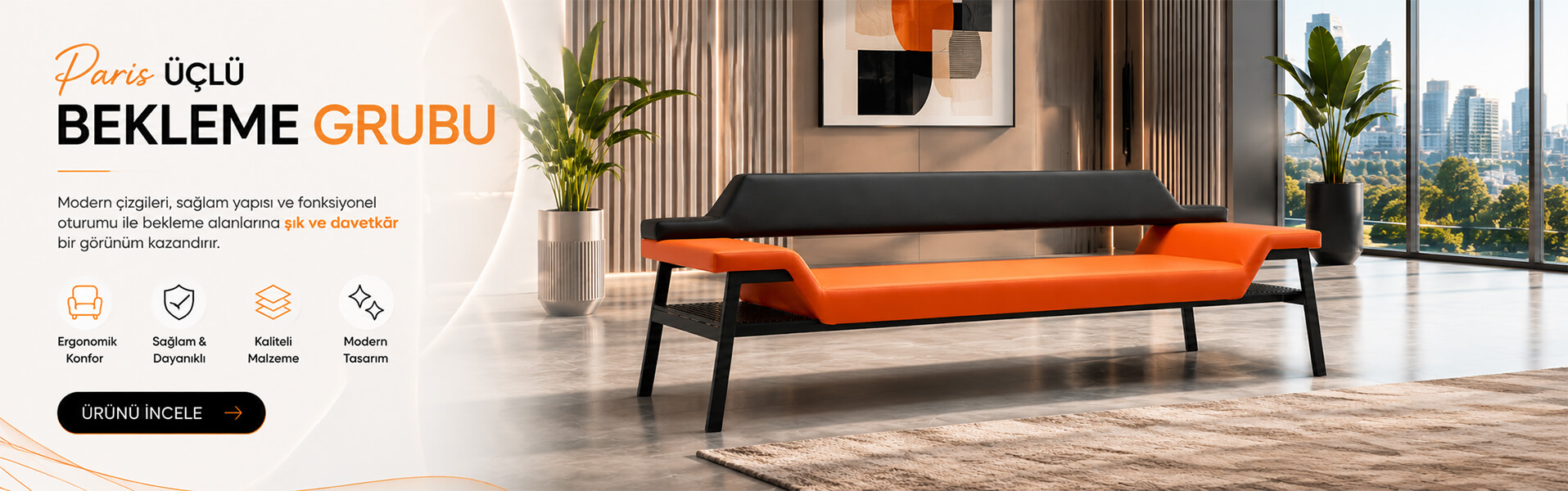 Uzay Ofis Paris Üçlü Bekleme Grubu modern bekleme koltuğu modeli