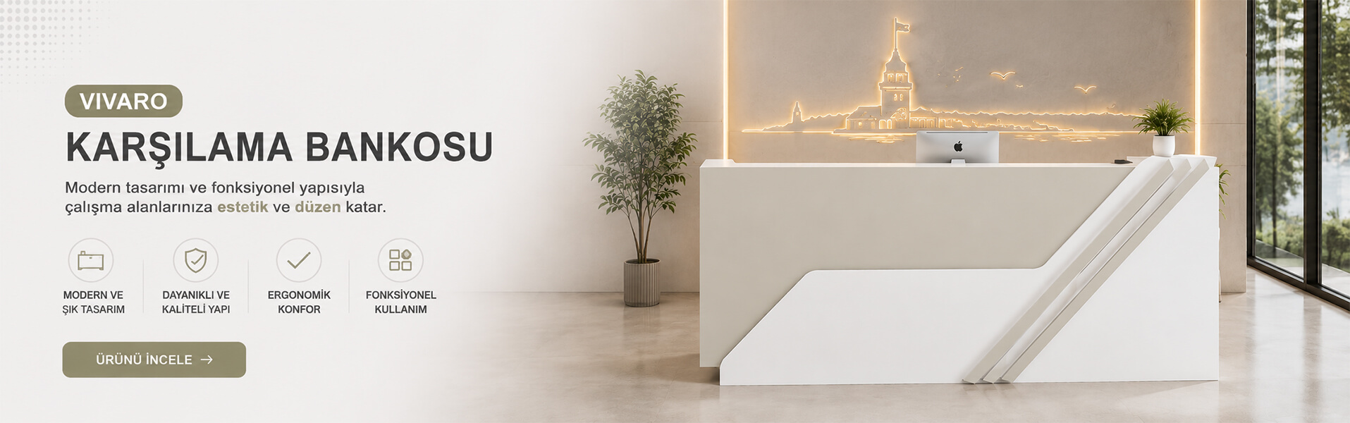 Uzay Ofis Vivaro Karşılama Bankosu modern resepsiyon ve karşılama bankosu
